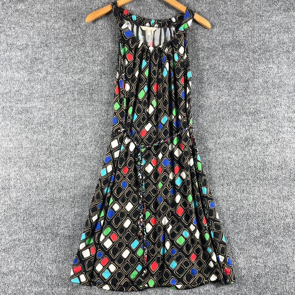 Banana Republic Dress Womens Small Black Geometric Diamond Tie Waist Sleevelss